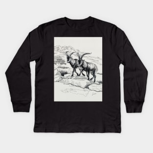 Capra Ibex on the mountain Kids Long Sleeve T-Shirt